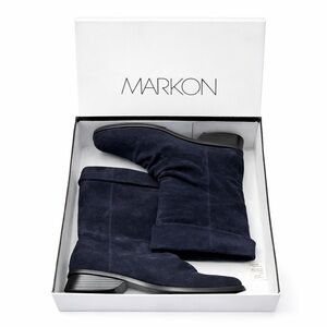Markon Navy Suede Boots NIB • Block Heel • Size 8
